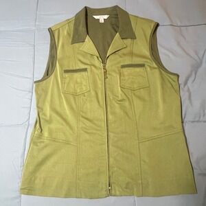 Conrad C Collection Lime Olive Green Stretch Wonen's  Zip Front Vest‎ Sz 14